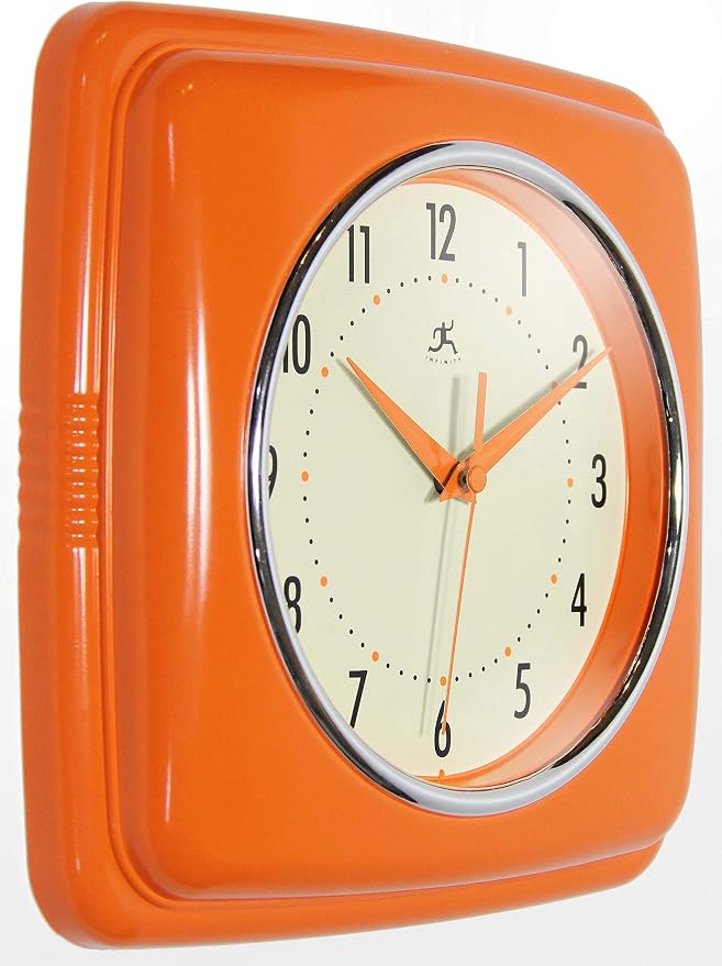 Infinity Instruments Retro – 9 Inch Square Silent Non-Ticking Mid Century - Image 3