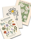 Abstract Matisse Wall Art Decor, Unframed Flower Market Print Posters Set of 3 by HesenDot