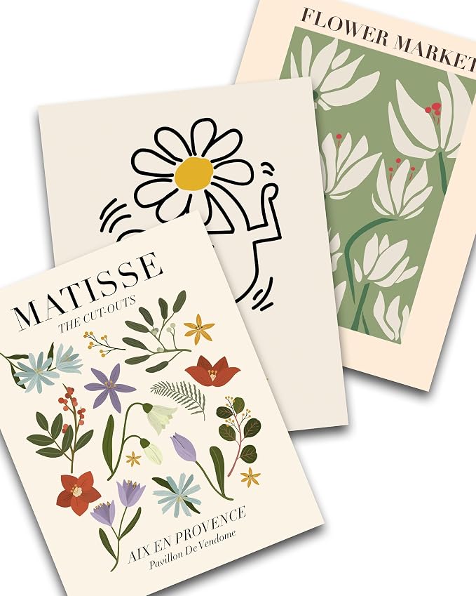 Abstract Matisse Wall Art Decor, Unframed Flower Market Print Posters Set of 3 by HesenDot