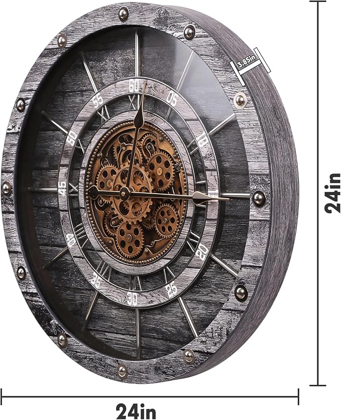 HOIBAI Wall Clock, 24 Inch Moving Gears Clock Large Wall Clock - Image 6