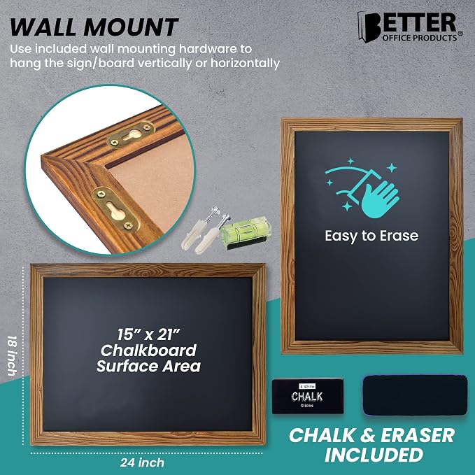 Better Office Products Magnetic Wall Chalkboard, Large Size 18" x 24", Rustic - Image 4