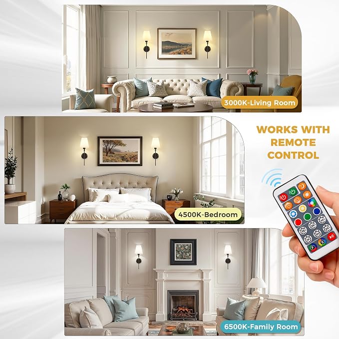 DORESshop Battery Operated Wall Sconce Set of 2, Wall Light Wireless Easy to - Image 5