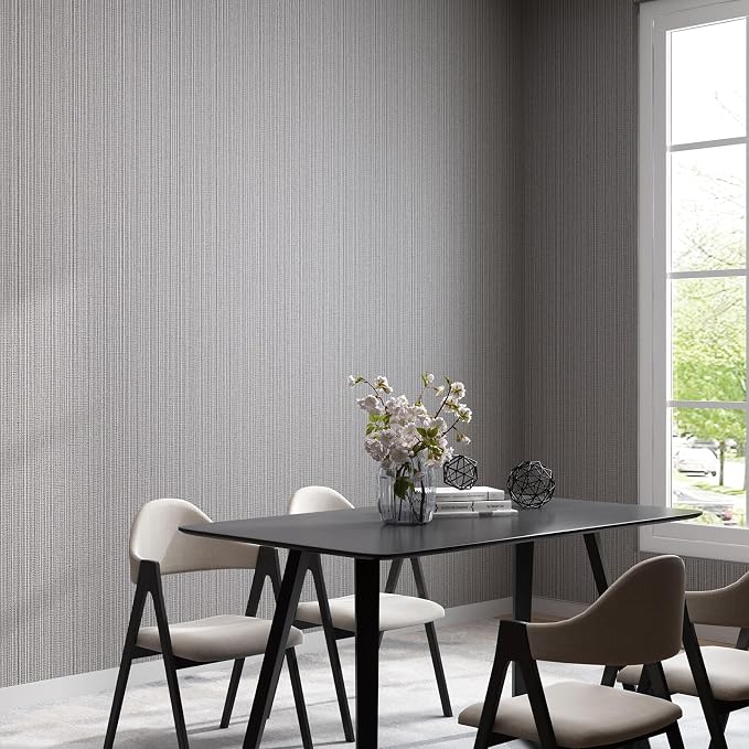 FUKU MON Grasscloth Fabric Wallpaper 24" X 394" Textured Mocha Gray Thick Linen - Image 2