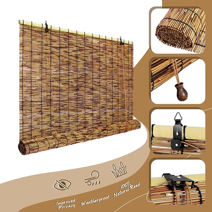 Bamboo Roll-up Shade, 2 Pack Roller Shutters Retro Curtains - Image 2