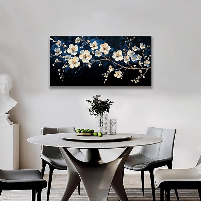 Suconvng Black Wall Art Minimalist Canvas Wall Art Decor White Flower Wall Art - Image 4