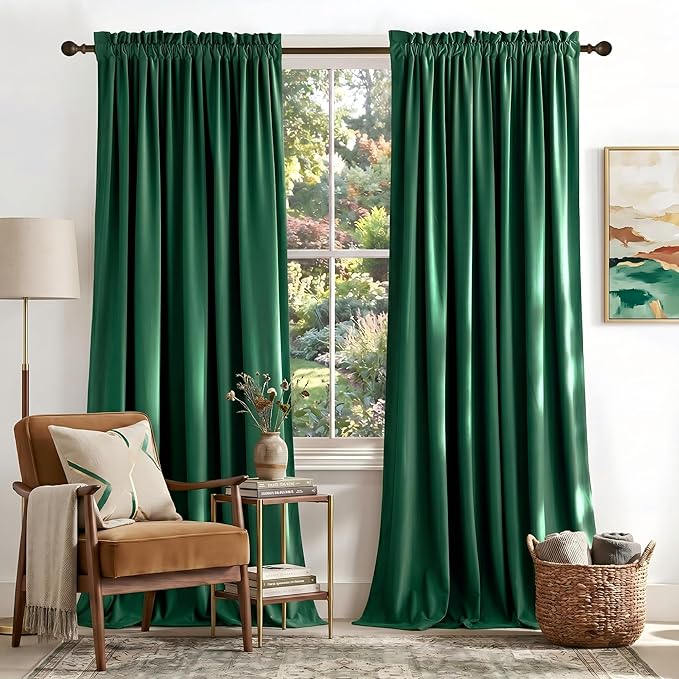 NICETOWN Emerald Green Velvet Curtains 96 inches Long, Home Decoration Thermal by NICETOWN