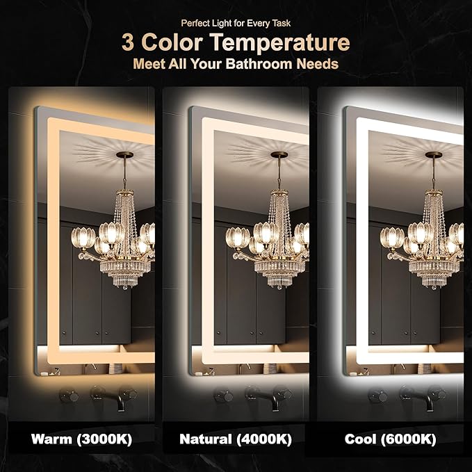 Delma LED Bathroom Mirror with Lights, 30x40 Vanity Mirror - Image 4