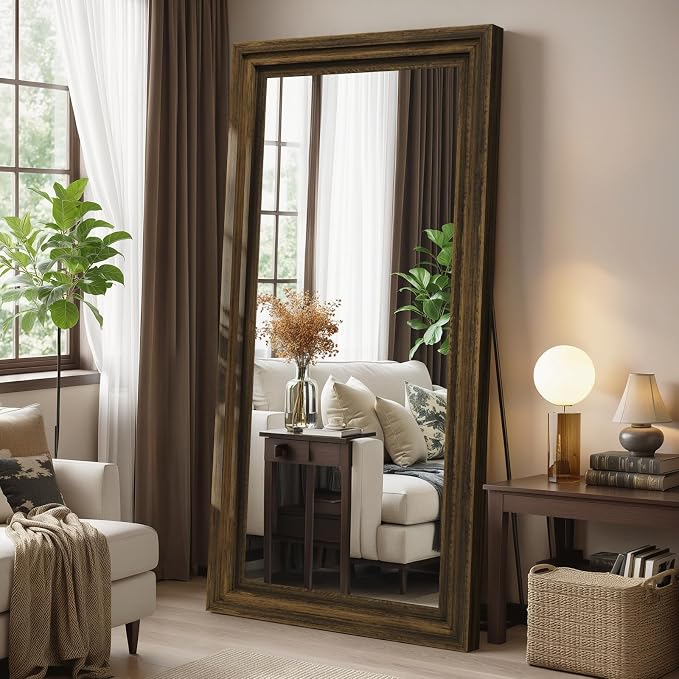 Full Length Mirror 71"x30", Large Solid Wood Frame Floor Mirror, Leaning Floor by WISSMILESHOME