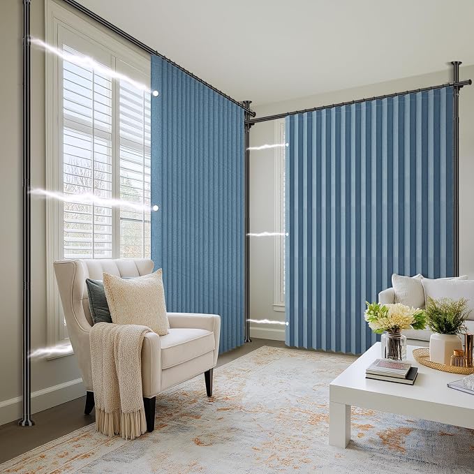 100% Blackout Room Divider Curtains Sets Blue 2 Panels W100 x L96in No Drill - Image 9