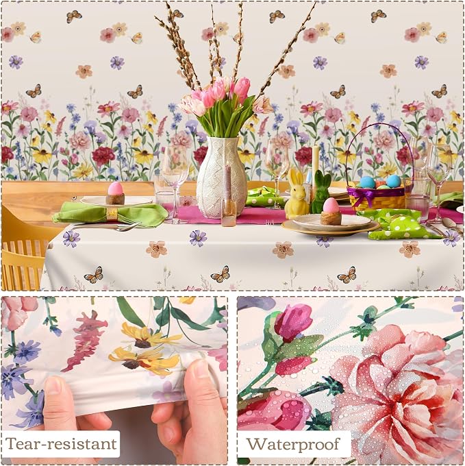 Kochorie 100 Ft x 54 Inch Spring Floral Tablecloth Roll Plastic Flower - Image 4