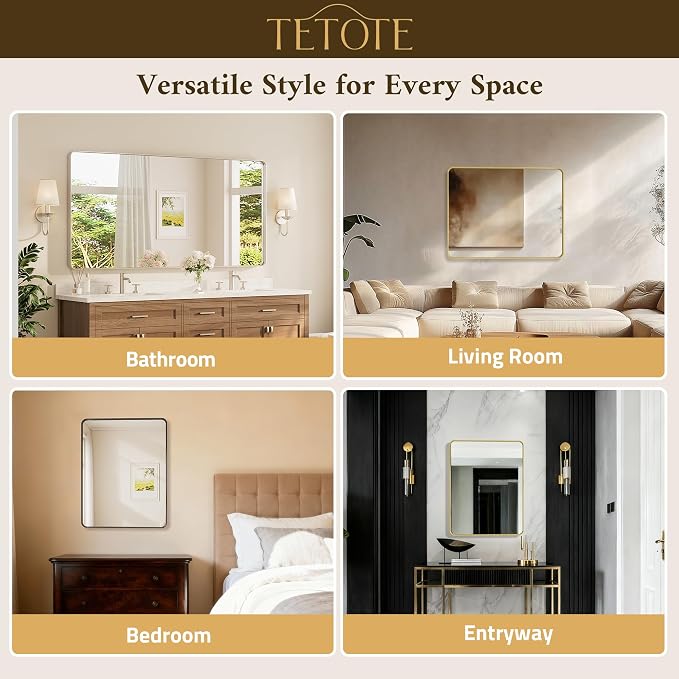 TETOTE Black Framed Mirrors for Bathroom, 36 x 36 Inch Modern Wall Mounted - Image 6