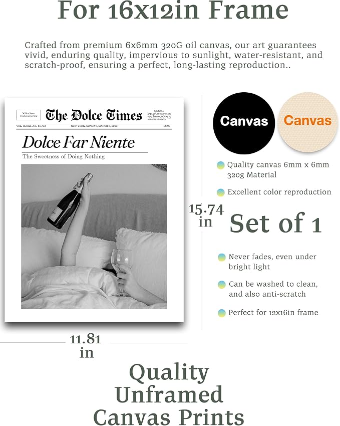 iHery Unframed Trendy NewsPaper Wall Art Prints, 12x16in Canvas Wall Art Prints - Image 2