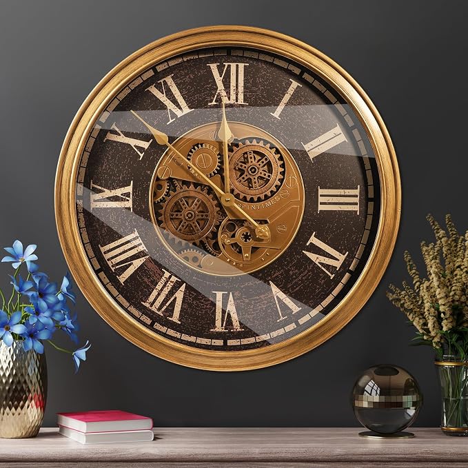 October Elf Large Real Moving Gears Wall Clock 24 Inch Vintage Industrial - Image 7