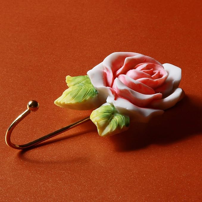 Beautiful Pink Flower Decorative Wall Hook, Fancy Cute Handmade Resin Rose Robe - Image 9