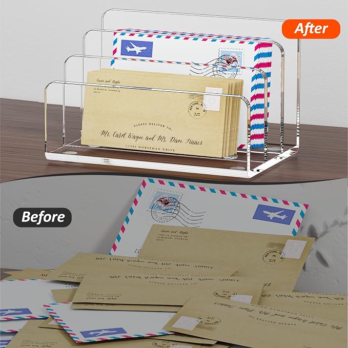 FUCDTEFC Desk Mail Organizer, 3 Section Clear Acrylic File Holder Letter - Image 5