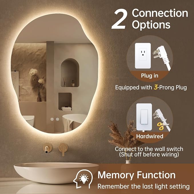 LOVESPEJO Irregular Backlit Mirror Bathroom 25x35 Inch, Asymmetrical LED - Image 9