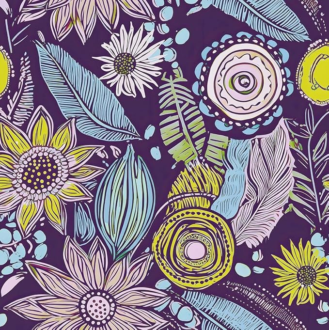 Purple Boho Wallpaper Peel and Stick, Vintage Yellow Floral Contact Paper by Laatse