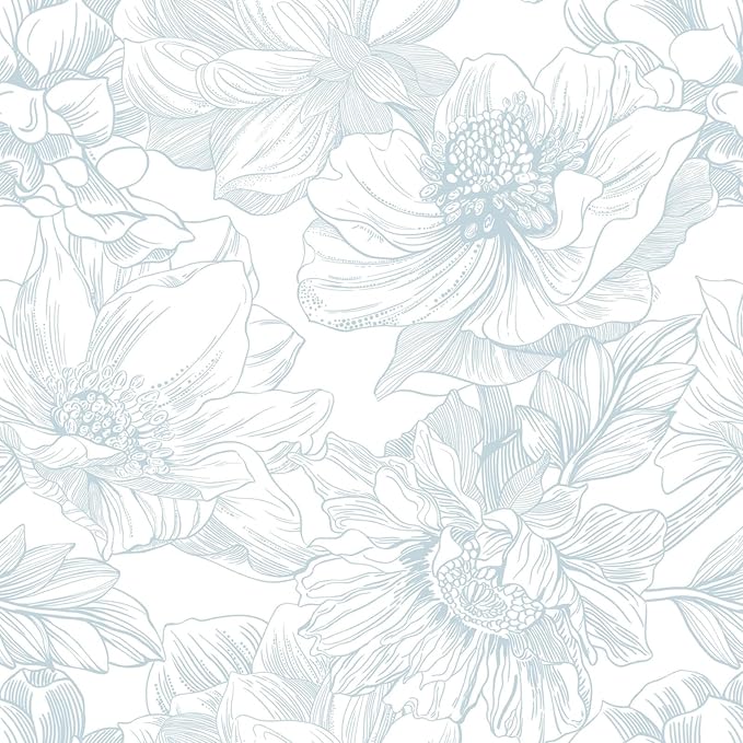 Ismoon Large Floral Peel and Stick Wallpaper Boho White and Blue Contact Paper by Ismoon
