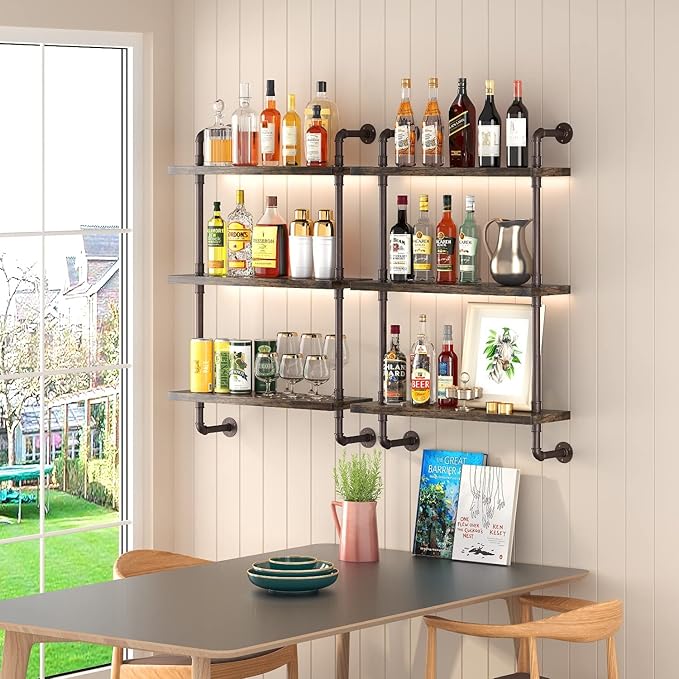 Helsin 3 Tier Industrial Pipe Shelf Rustic Wood Floating Shelves, Wall Display - Image 5