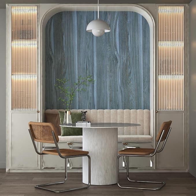 BOMENG Blue Wood Grain Contact Paper Peacock Wallpaper Peel and Stick - Image 3