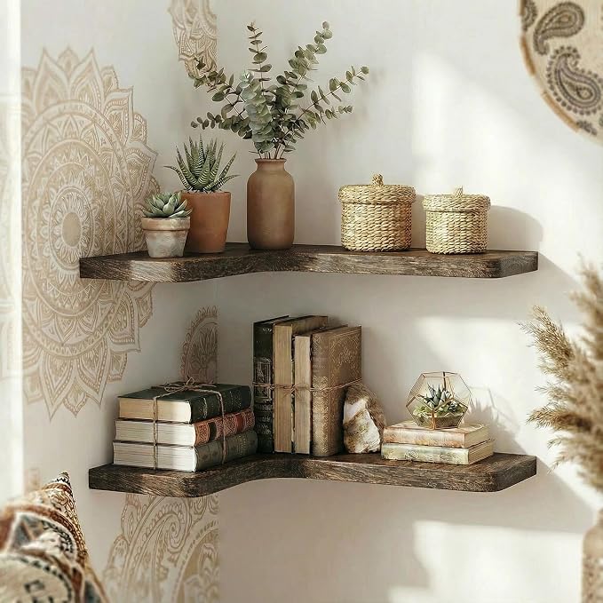 16 Inch Solid Wood Floating Corner Shelves 3 Pack - Image 6