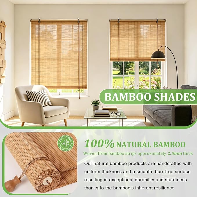 Bamboo Blinds 32x72 inch Bamboo Roman Shades - Image 3