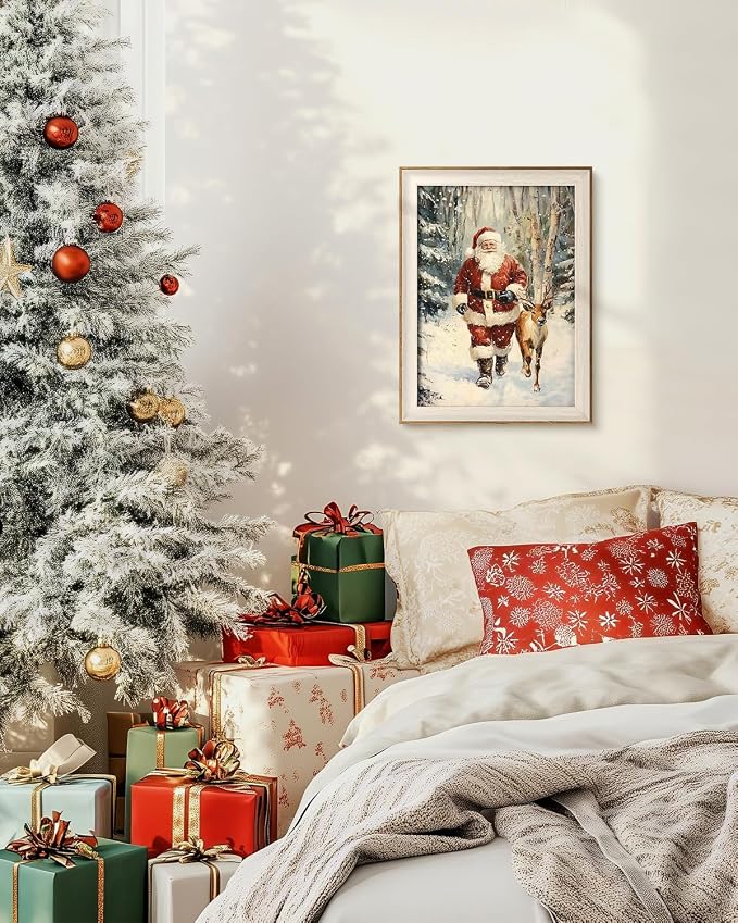 VIYYIEA Winter Framed Wall Art for Living Room, Santa Claus and Reindeer Canvas - Image 9