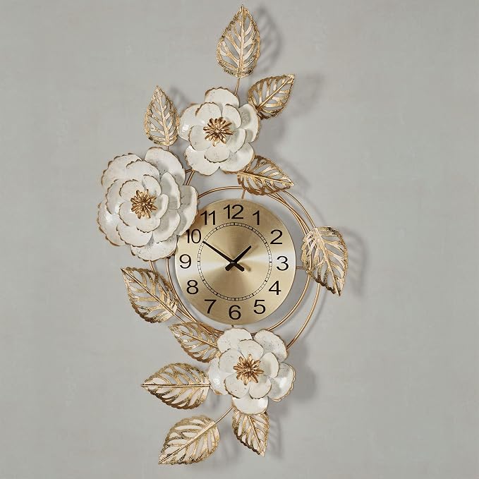 Touch of Class Aurora Ivory and Gold Floral Wall Art Clock - Image 2