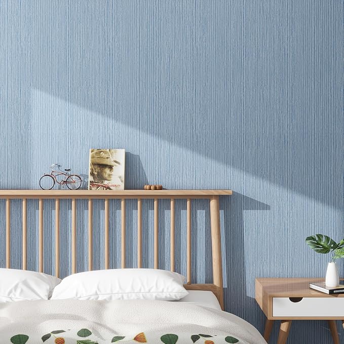 Grasscloth Textured Wallpaper Blue Peel and Stick 24inX393in Fabric Wall Paper - Image 6
