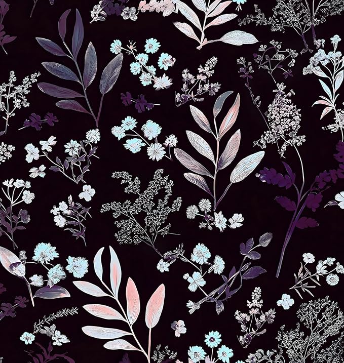 Laatse Vintage Purple Wallpaper Peel and Stick Dark Floral Wallpaper 17.5'' x by Laatse