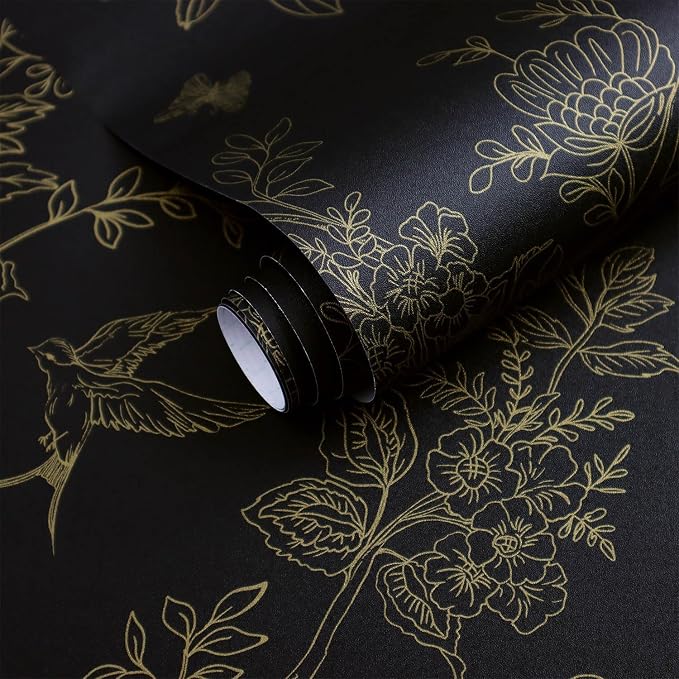 Froluya Black and Gold Wallpaper Peel and Stick Wallpaper 17.7"x590.5" Vintage - Image 9