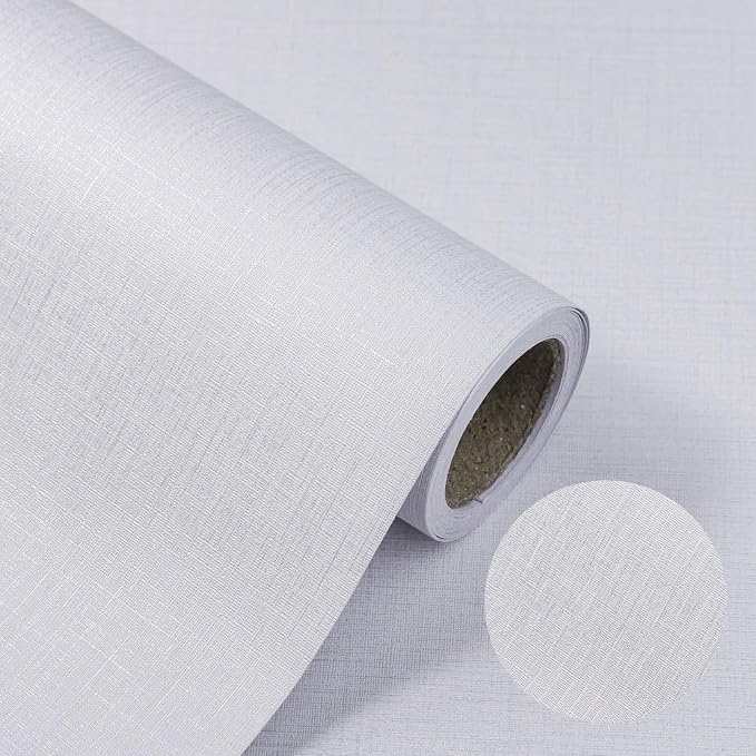 White Wallpaper Grasscloth Peel and Stick Wallpaper 15.7"x 1181" Fabric Contact by TAPETYLLER