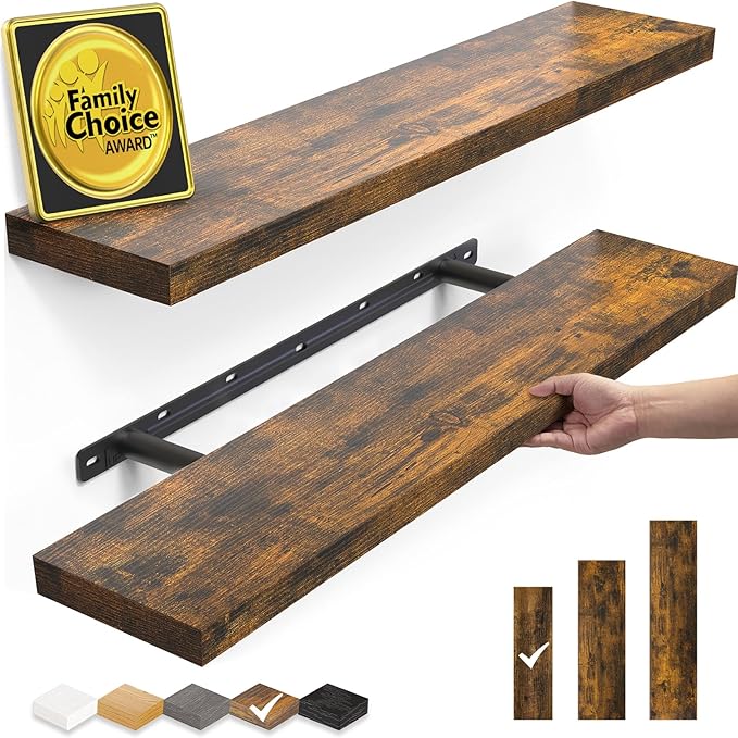 BAYKA Floating Shelves Set of 2, 22.5 inches Farmhouse Rustic Wood Wall Mounted by Bayka