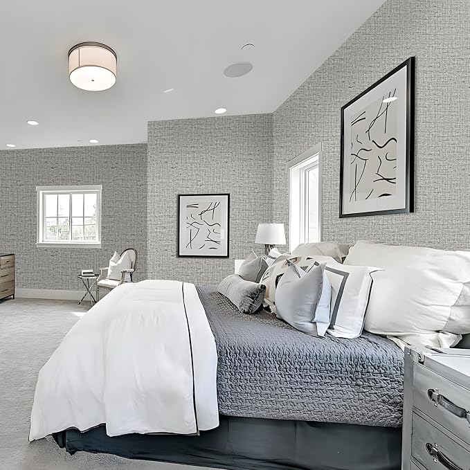 15.75"x787.4" Gray Grasscloth Wallpaper Peel and Stick Removable Textured Wall - Image 4
