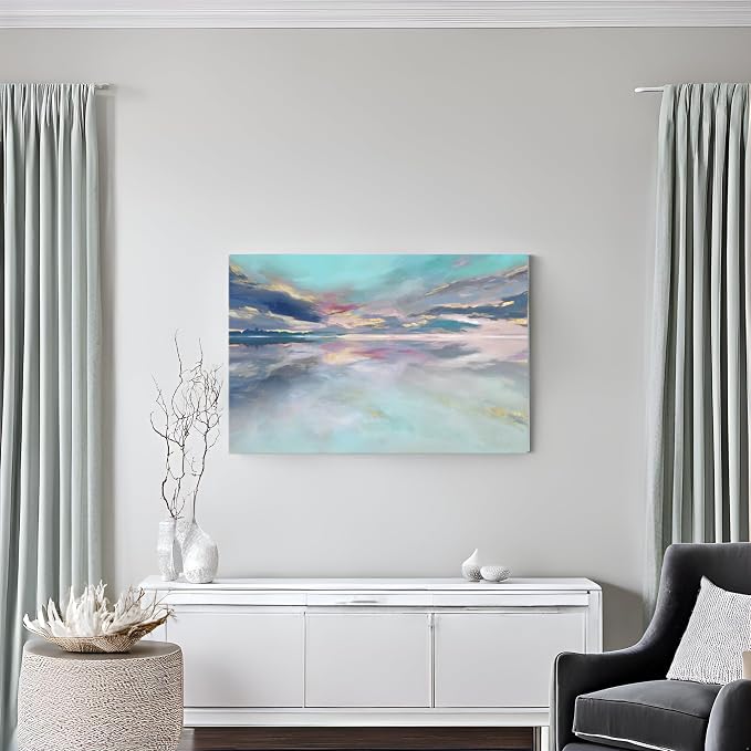 Goldfoilart Beach Abstract Wall Art Teal Green and Gold Decor Ocean Canvas - Image 3