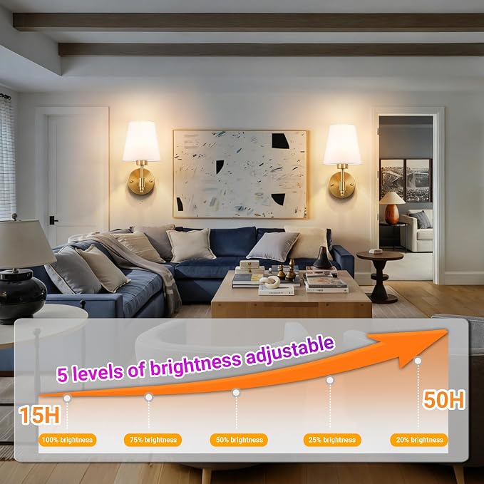 YHCDLAMP Battery Operated Wall Sconces Set of Two, Rechargeable Wireless Wall - Image 4