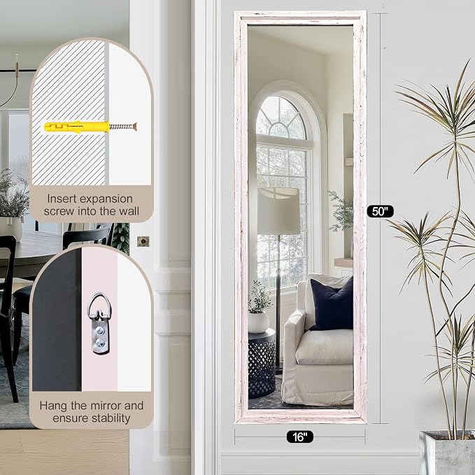 50"x16" Door Mirror, Rustic Full Length Mirror, Over The Door Hanging Mirrors - Image 7