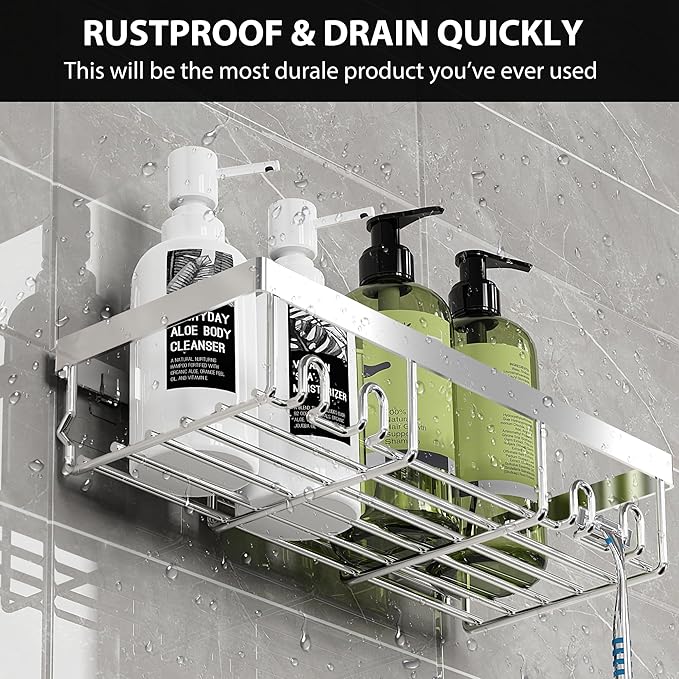 Moforoco Shower Caddy Shelf Organizer Rack, Self Adhesive Black Bathroom - Image 3