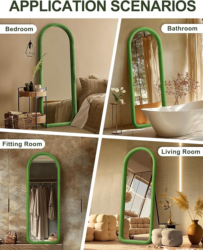 Delma Arched Full Length Mirror, Free Standing Floor Velvet Finish Frame Mirror - Image 6