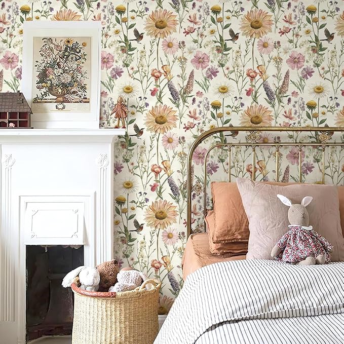 Livebor Floral Peel and Stick Wallpaper Floral Bird Contact Paper 16.9inch x - Image 3