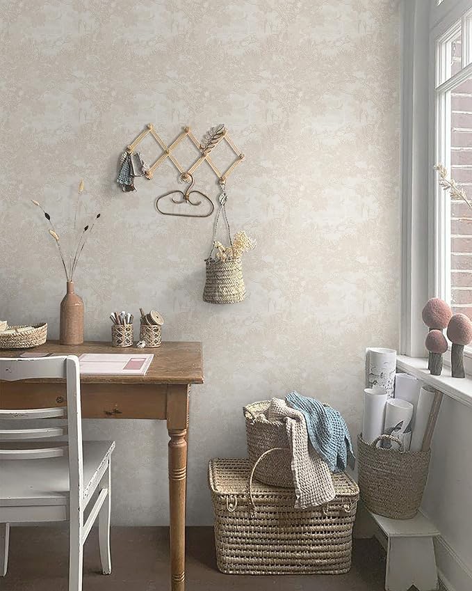 Heroad Peel and Stick Wallpaper Beige Neutral Vintage Forest Animals Floral - Image 7