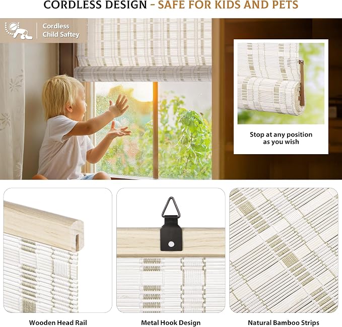 LazBlinds Cordless Bamboo Blinds, Roll Up Shades - Image 2