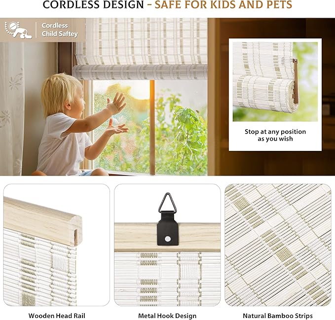 LazBlinds Cordless Bamboo Blinds, Roll Up Shades - Image 2