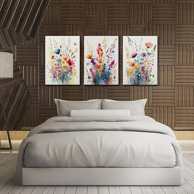 KISSFOX 3 Piece Canvas Wall Art Wildflowers Wall Decor Floral Pictures - Image 6