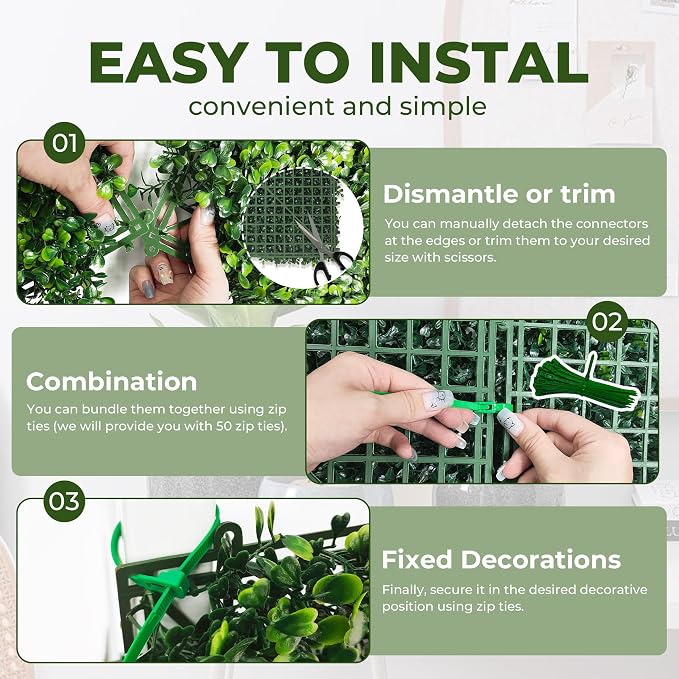 Artificial Grass Wall Backdrop: 10"x 10" Boxwood Faux Green Wall Panels - Image 3