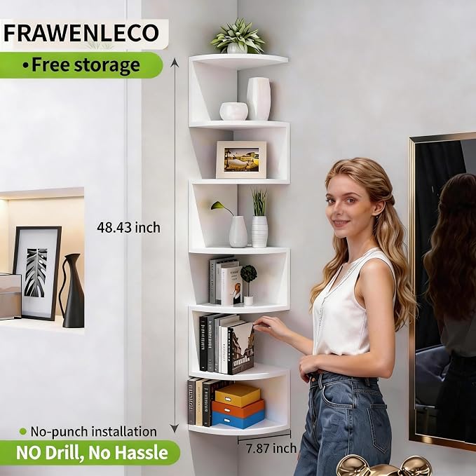 No-Drill Corner Shelf Wall Mount, 7-Tier Floating Corner Bookshelf - Image 2