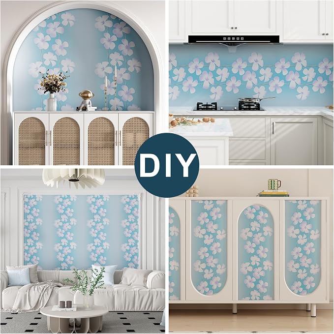 Blue Flora Peel and Stick Wallpaper 20.8"x394" Thick Slight Embossed Linen - Image 6