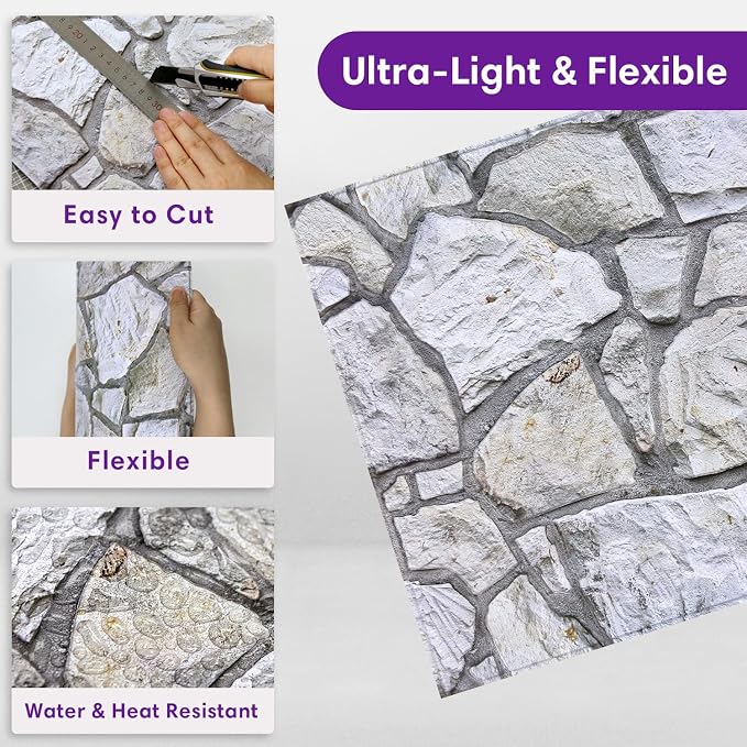 3D Faux Stone Wall Panels Peel and Stick, Stone-Look Textured Wall Sticker - Image 5