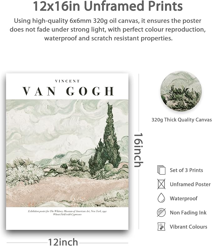 HesenDot Unframed Vintage Van Gogh Exhibition Posters Set of 3, French Country - Image 2