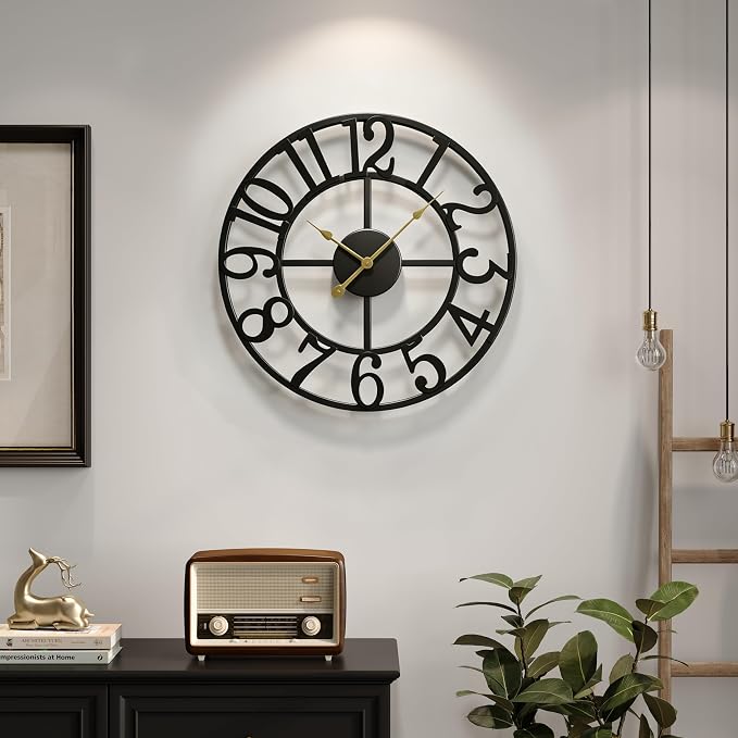 Cuspin 16 Inch Large Wall Clock, Modern Black Metal Clock by Cuspin